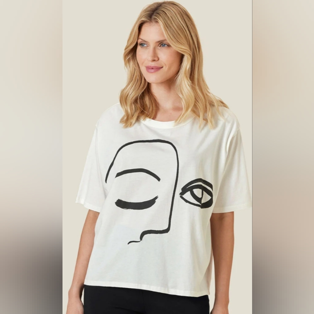 Nordstrom Masai Copenhagen White T-Shirt with Black Graphic US Large